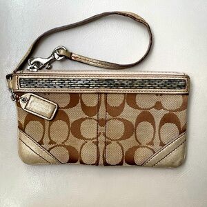 Coach Tan and Brown Signature Wristlet